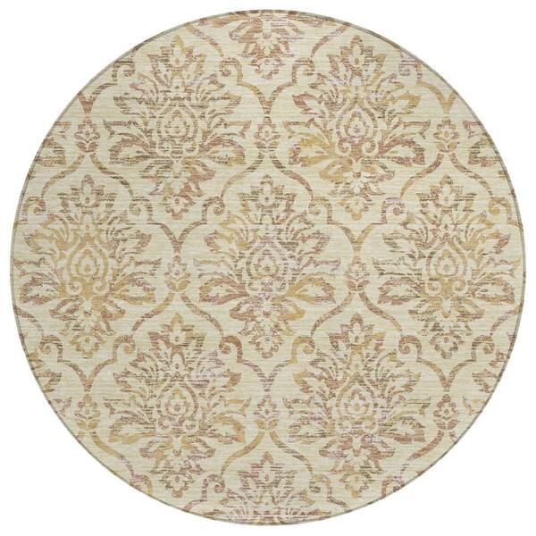 Chantille Machine Washable Indoor/Outdoor Abstract ACN3150 Wheat 8 ft. x 8 ft. Round Rug