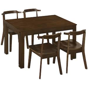 5-Piece Farmhouse Brown Extendable Wood Top Dining Room Set Seats 4