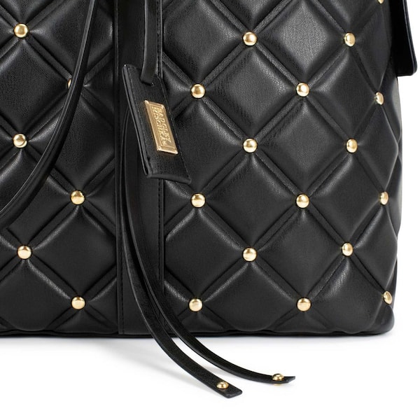 Studded Double Strap Vegan Leather Tote Bag