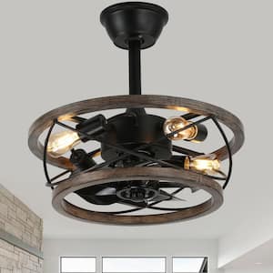 Gina 18 in. Indoor Black Farmhouse Wood Ceiling Fan with Lights, 3-Speed Rustic Reversible Ceiling Fan with Remote