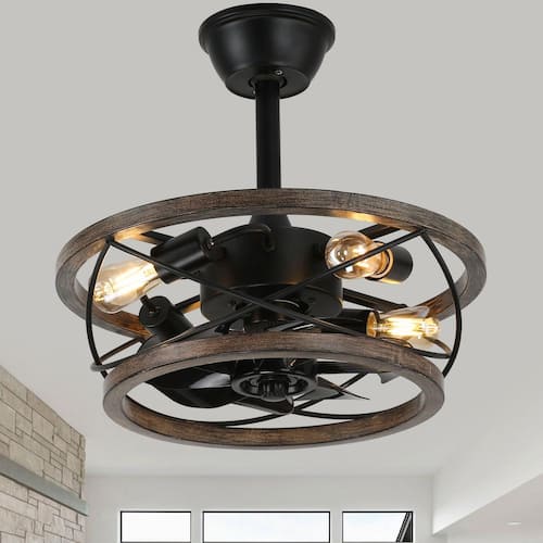 Gina 18 in. Indoor Black Farmhouse Wood Ceiling Fan with Lights, 3-Speed Rustic Reversible Ceiling Fan with Remote Lighting
