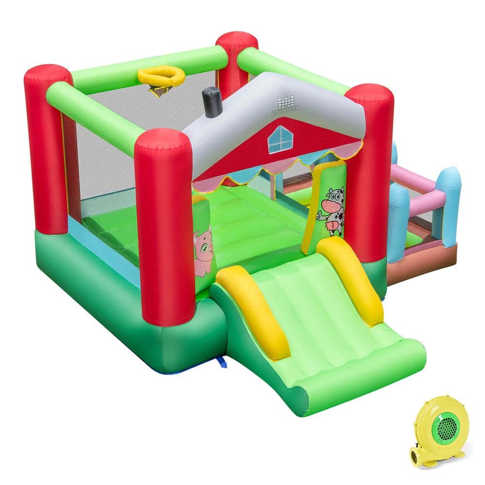 4-in-1 Farm Themed Inflatable Bounce House with Slide Ball Pit and Basketball Hoop
