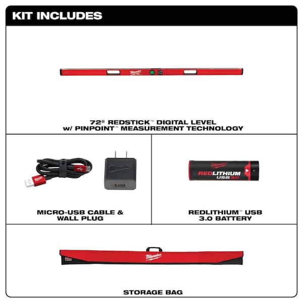 72 in. REDSTICK Digital Box Level with Pin-Point Measurement Technology and 7 in. Rafter Square