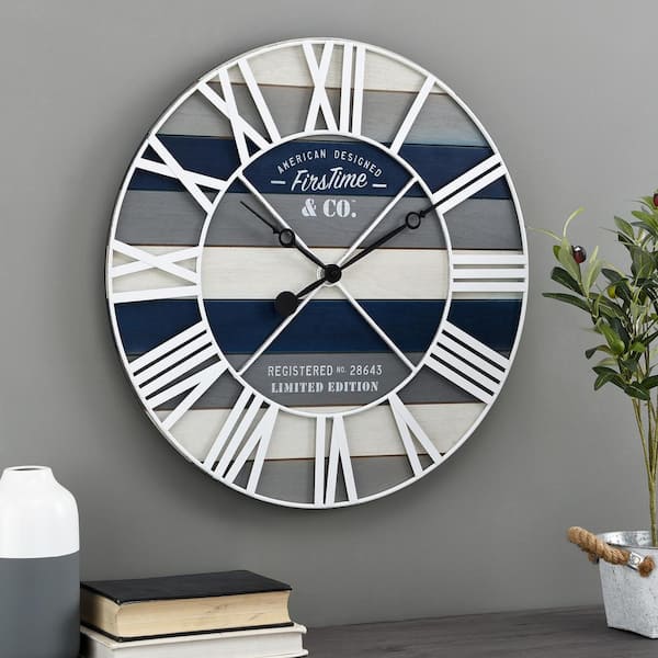 FirsTime & Co. 24 in Navy Maritime Farmhouse Planks Clock 31224 The