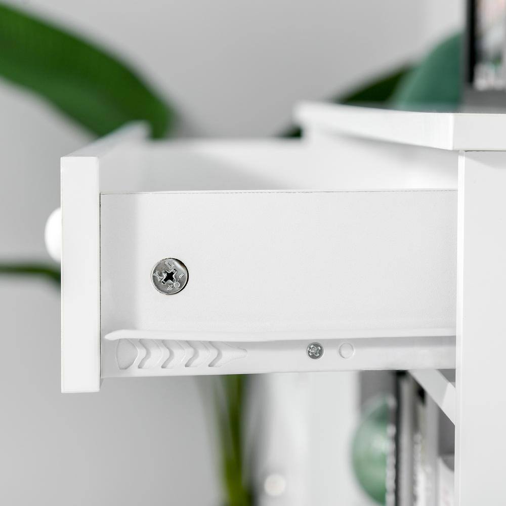 White Wood Console Table with Drawer and Shelves