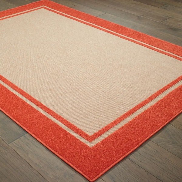 Orange 2 ft. x 3 ft. Loomed Border Polypropylene Rectangle Indoor/Outdoor Area Rug