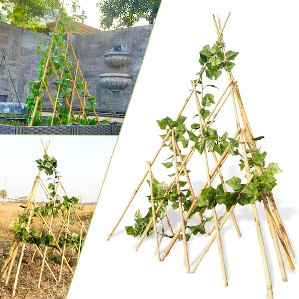 47.4 in. Bamboo Teepee Trellis Self-Standing Natural Yellow 1-Piece