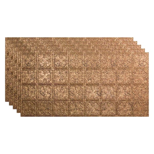 Fasade Traditional #10 2 ft. x 4 ft. Glue Up Vinyl Ceiling Tile in Cracked Copper (40 sq. ft.)