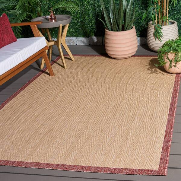 Courtyard 7 ft. x 10 ft. Beige/Red Chevron Area Rug