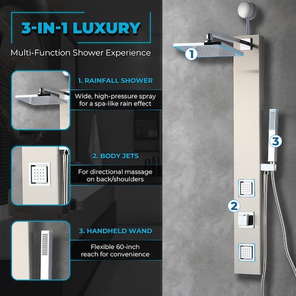 ANZZI 39 in. 2-Jetted Shower with Heavy Rain Showerhead and Spray