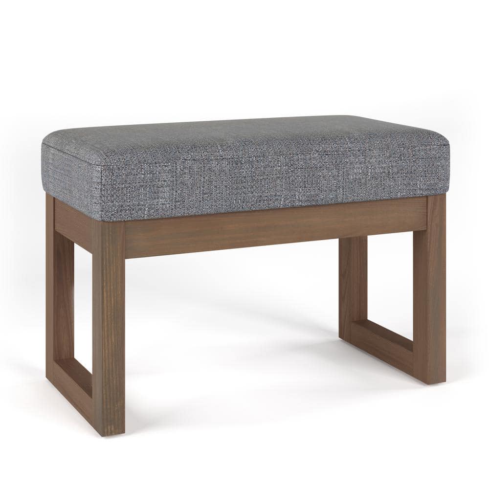 Pebble Grey Tweed Upholstered Footstool with Wooden Legs