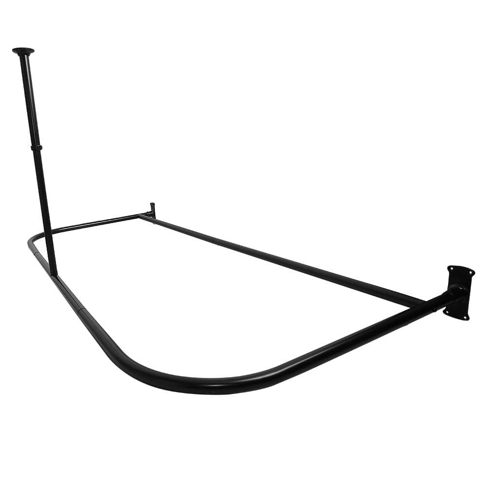 60 in. Matte Black Rustproof Aluminum D-Shaped Ceiling Mounted Shower Rod with White Liner