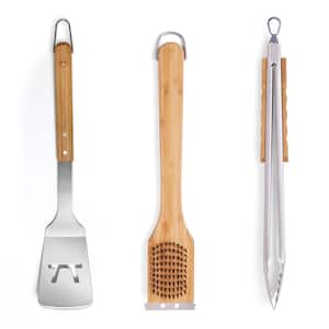 3-Piece Verde Collection, Spatula, Tong, and Grill Brush with Scraper Set