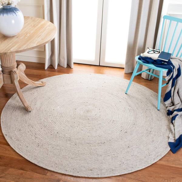 Braided Beige 7 ft. x 7 ft. Round Speckled Solid Color Area Rug