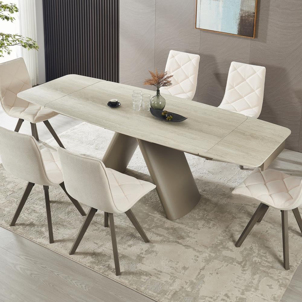 "7-Piece Extendable Dining Set, Sintered Stone Table 63"" to 94.5"", 6 Chairs, Heat & Scratch Resistant" price history on PriceWatchPro