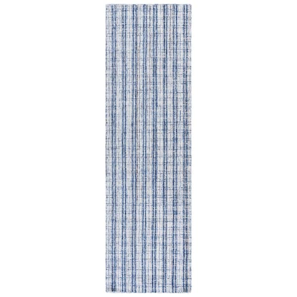 Abstract 2 ft. x 8 ft. Blue/Ivory Modern Plaid Runner Rug