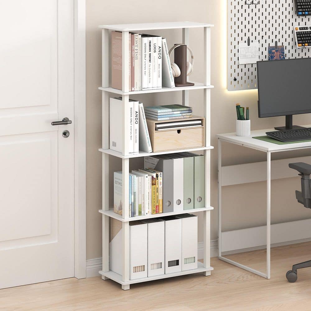 Furinno TURN-S-TUBE 57.4 in. Tall White/White Wood 5-Shelf Etagere