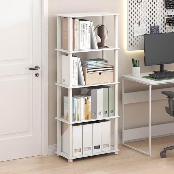 Furinno TURN-S-TUBE 57.4 in. Tall White/White Wood 5-Shelf Etagere