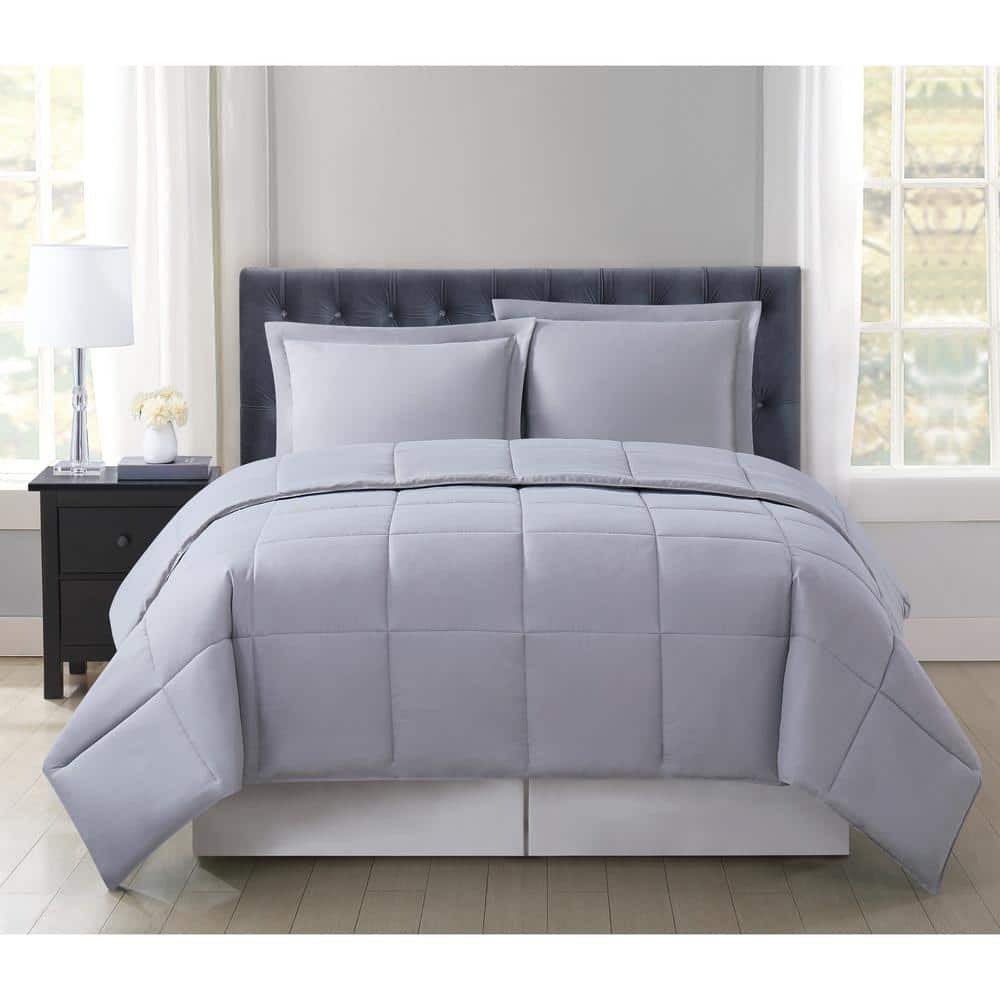 Twin Gray Reversible Down Alternative Microfiber Comforter Set