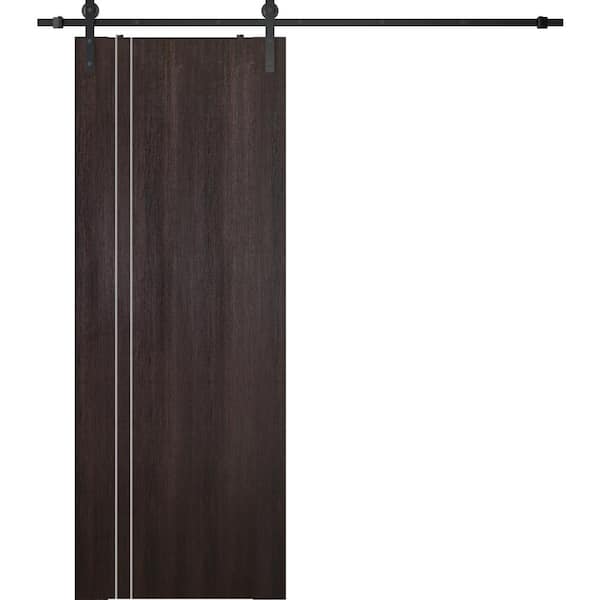 Optima 2V 28 in. x 84 in. Manufactured Wood Veralinga Oak Solid Composite Core Sliding Barn Door with Hardware Kit