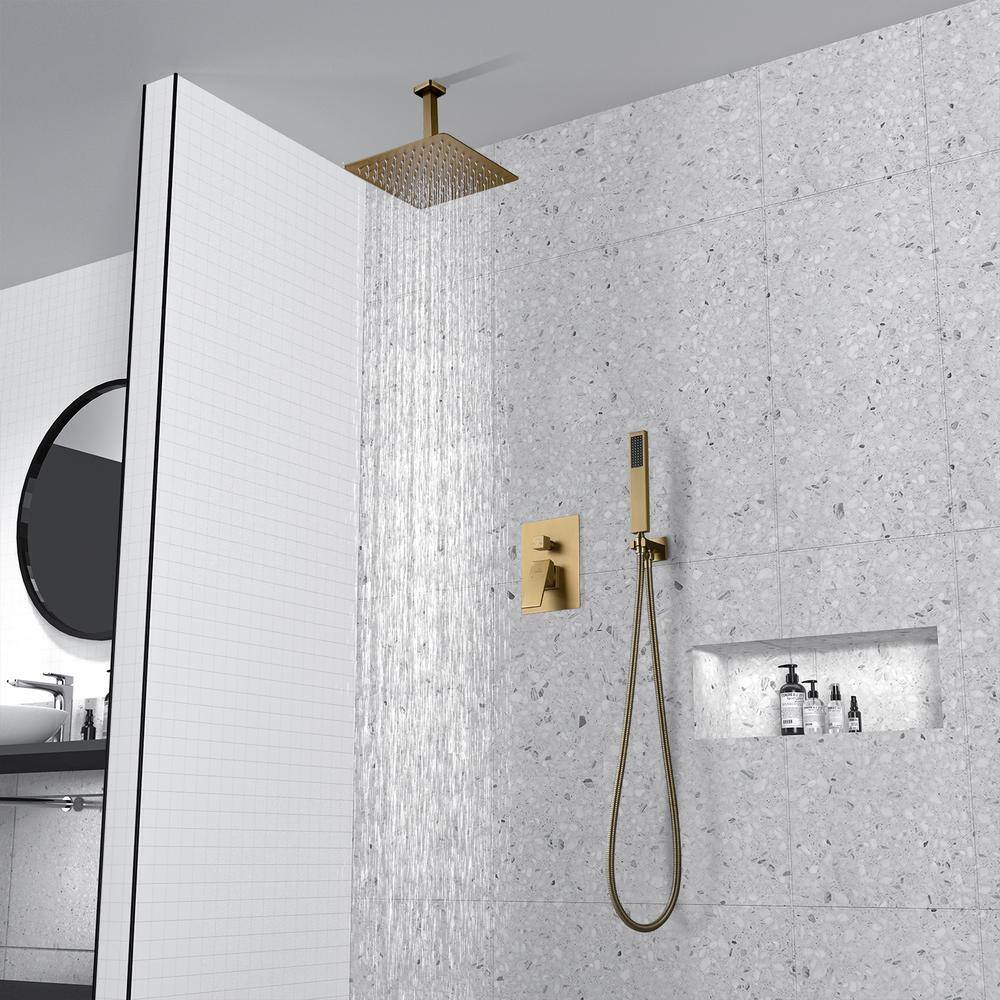 Brushed Gold Large Square Dual Rain Shower System with Handheld