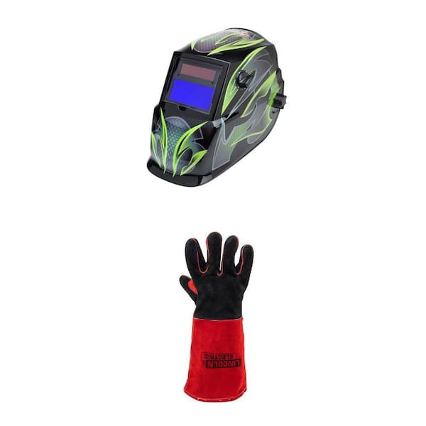 Premium Leather Welding Gloves and Auto-Darkening Welding Helmet (9-13 Shade) Combo