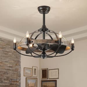 27 in. Farmhouse Indoor Ash-Brown Vintage Cage Ceiling Fan with Remote Included for Kitchen Dining Room
