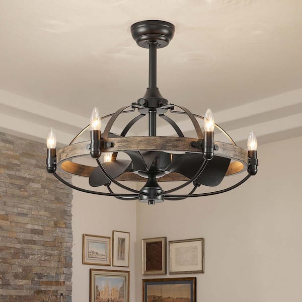 Pacific Core 27 in. Farmhouse Indoor Ash-Brown Vintage Cage Ceiling Fan with Remote Included for Kitchen Dining Room