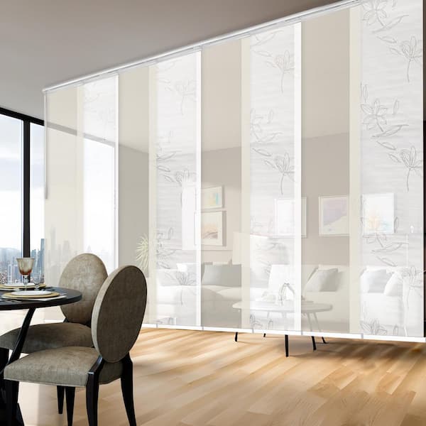 EMOH Sheer Variegate 130 in. - 175 in. W x 94 in. L Adjustable 8- Panel White Double Rail Panel Track with 23.5 in. Slates