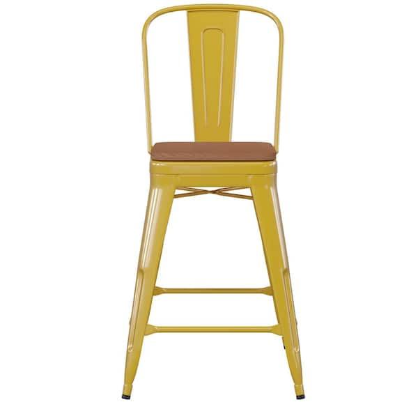 Carnegy Avenue 39 in. Yellow/Teak Metal Outdoor Bar Stool