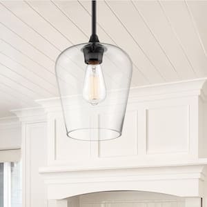 Octave 8 in. W x 10.5 in. H 1-Light Matte Black Pendant Light with Clear Glass Shade