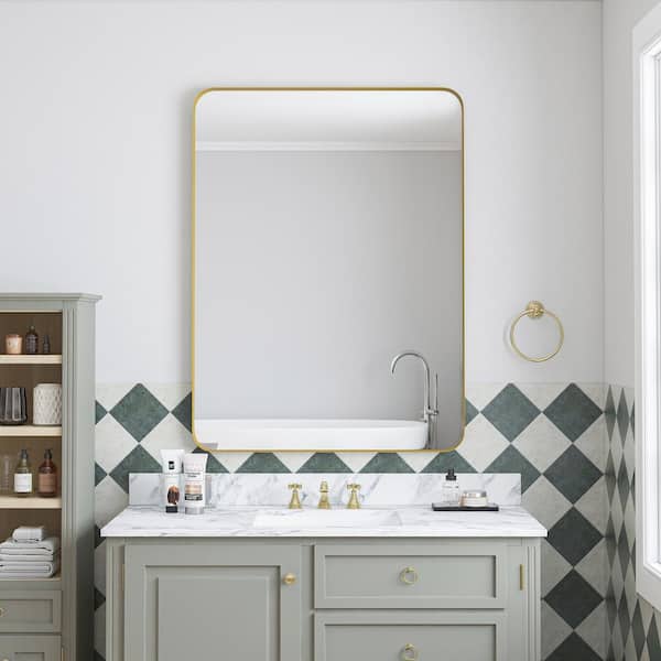 Staykiwi 30 in. W. x 40 in. H Rectangular Framed Wall Bathroom Vanity Mirror in Gold