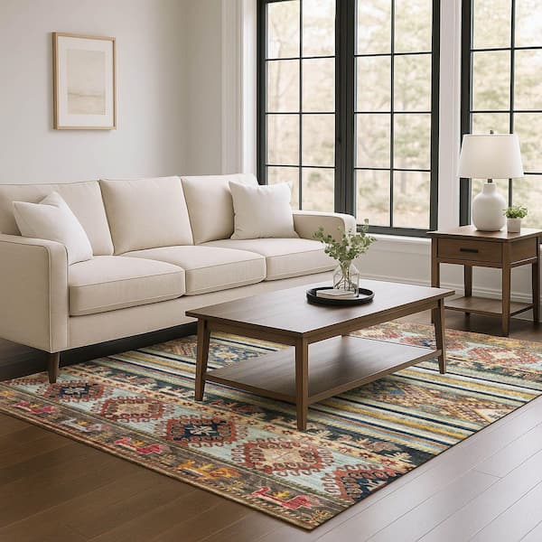 Mayfield Premium Machine Washable Abstract AMF1626 Paprika 8 ft. x 10 ft. Area Rug