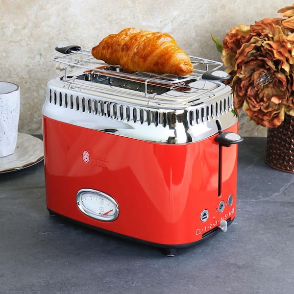 Russell Hobbs Retro Style 2-Slice Red Wide Slot Toaster with Built