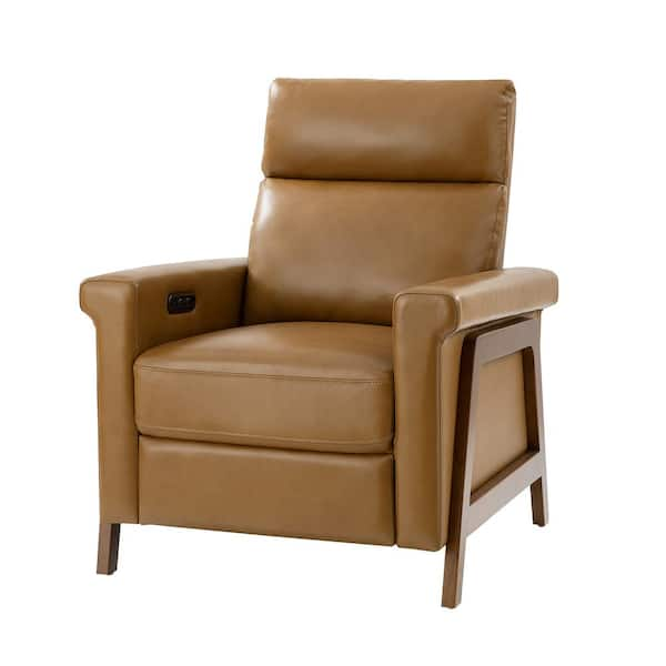 Laura 28.75 Wide Camel Genuine Leather Power Recliner with Solid Wood Frame