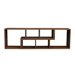 11.81 in. Brown Wood 6-Shelf Double L-Shaped Etagere Bookcase with Extendable and Twistable
