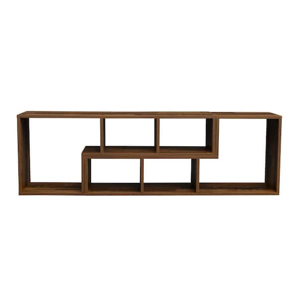 Kahomvis 11.81 in. Brown Wood 6-Shelf Double L-Shaped Etagere Bookcase with Extendable and Twistable