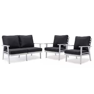 Walbrooke White 3-Piece Aluminum Outdoor Sectional Set with Removable Cushions Loveseat and Set of 2 Armchair, Charcoal