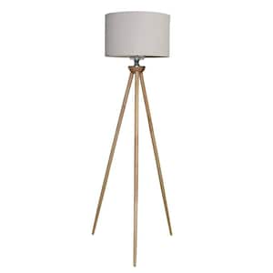 58 in. Brown 1-Light Smart Dimmable Tripod Floor Lamp for Living Room with Linen Round Shade