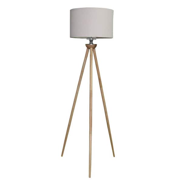 TOBILI 58 in. Brown 1-Light Smart Dimmable Tripod Floor Lamp for Living Room with Linen Round Shade