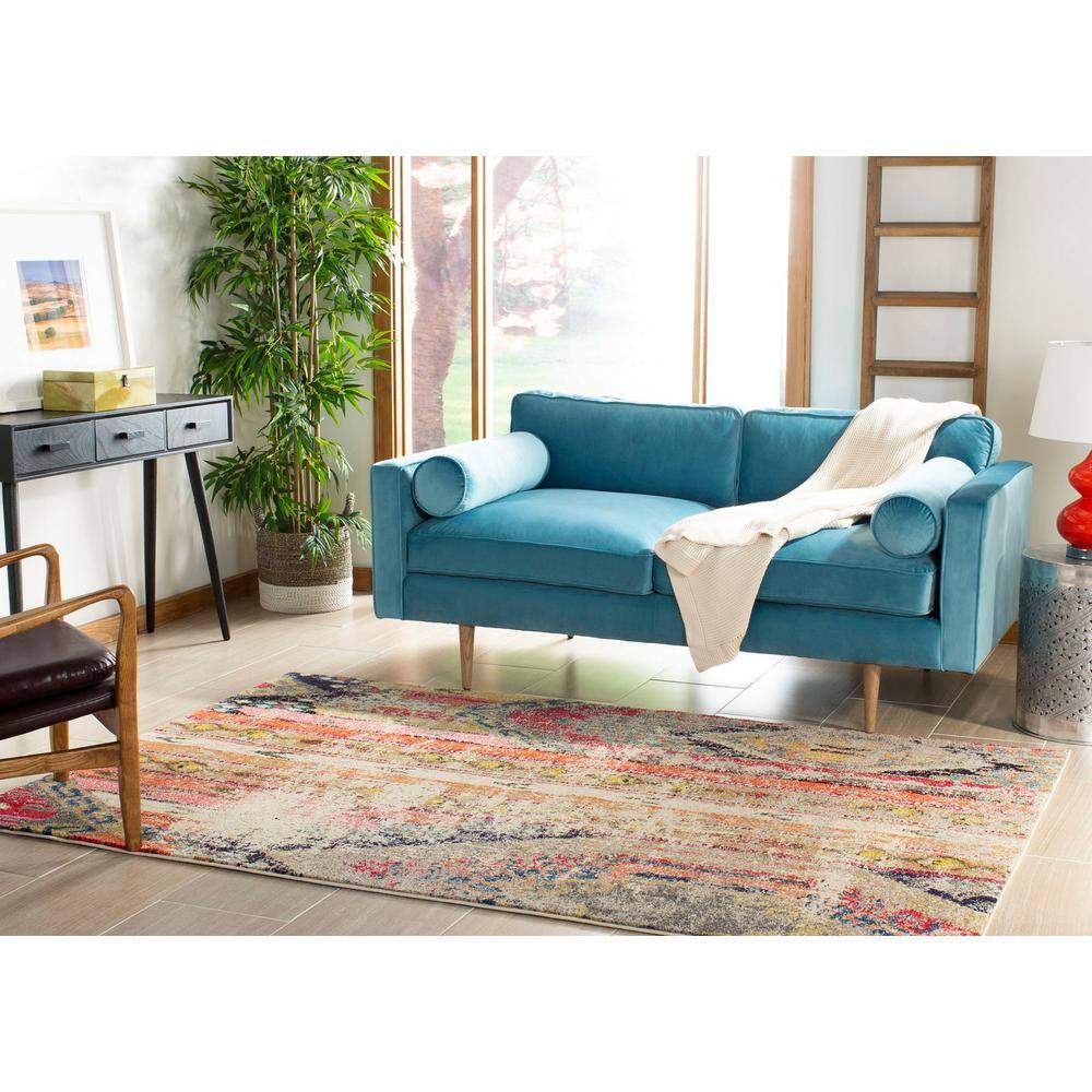 Monaco Light Grey and Multicolor Synthetic 12' x 18' Area Rug