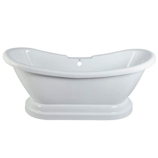 Aqua Eden 5.8 ft. Acrylic Double Slipper Pedestal Tub with 7 in. Deck Holes in White