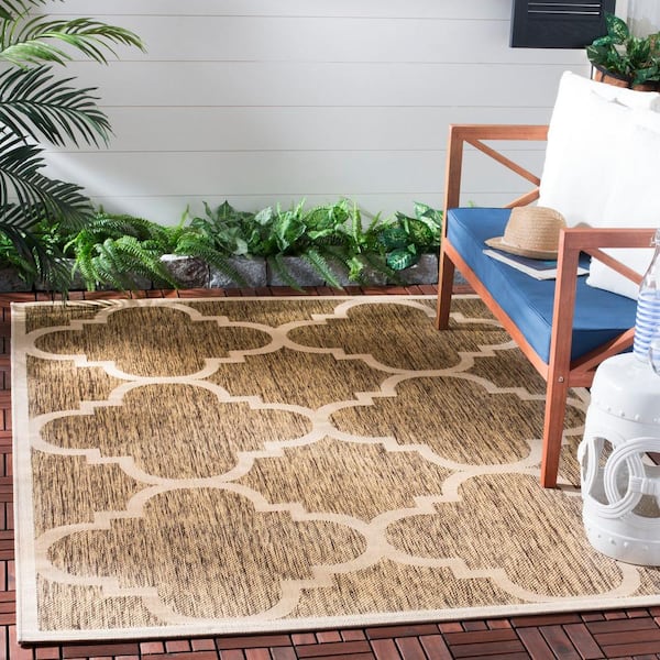 Courtyard Brown 9 ft. x 12 ft. Geometric Indoor/Outdoor Patio  Area Rug