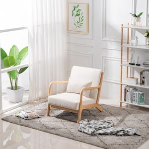 Beige Fabric Arm Chair with Solid Wood (Set of 1)