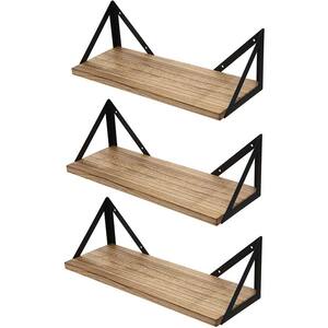 Smt 5 in. D x 16 in. W x 5.6 in. H Natural Fired Antique Wood Wall Decoration-Shelf with Metal Bracket （3-Piece Set）