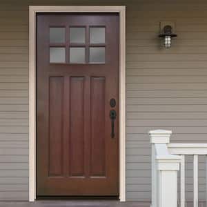 Craftsman 6 Lite Stained Mahogany Wood Prehung Front Door