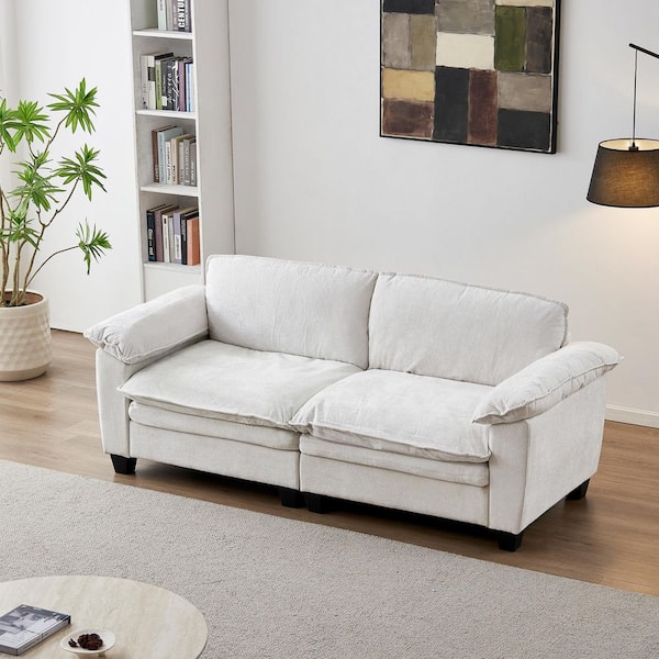 Fayden Modern 84.2 in. Pillow Top Arms Chenille Upholstered Rectangle 2-Seater Sofa Loveseat in Beige