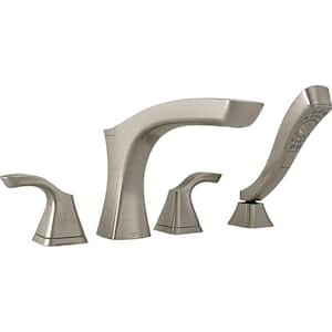 Tesla 2-Handle Deck-Mount Roman Tub Faucet Trim Kit with Handshower in Stainless (Valve Not Included)