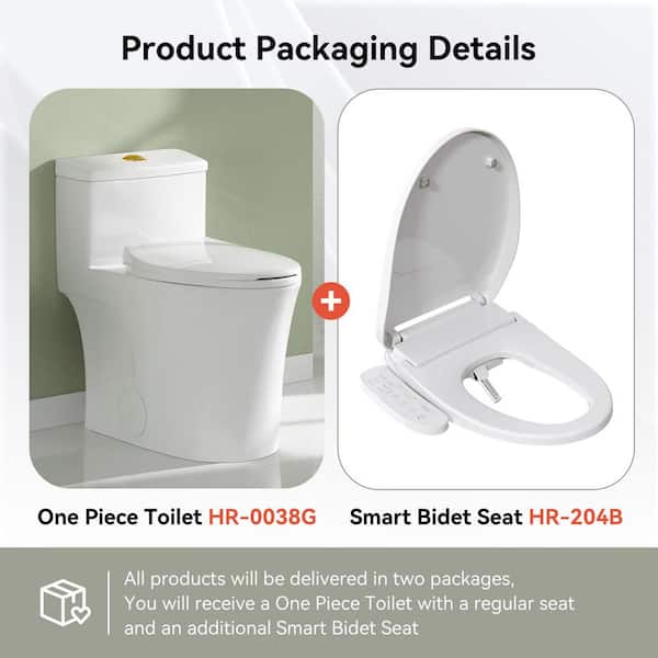 HOROW 1-piece Dual Flush Elongated ADA Toilet with Smart Bidet Seat - Brushed Gold