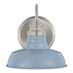 Elmcroft 7.63 in. 1-Light Brushed Nickel Farmhouse Wall Sconce with Slate Blue Metal Shade